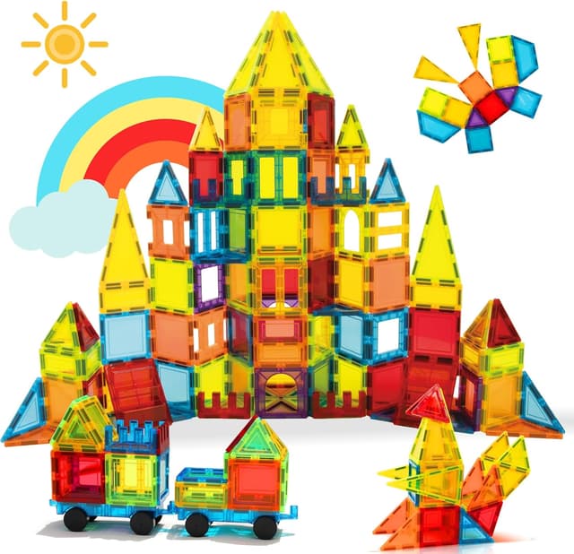 Detalle de W Wise Block Magnetische Bauklötze – 131 Teile mit 2 Autos für Kinder ab 3 Jahren