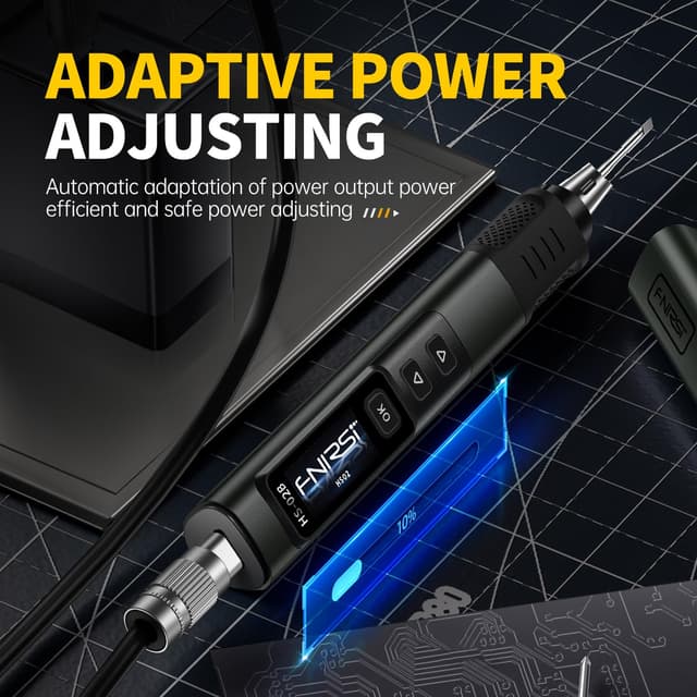 Detalle de FNIRSI HS-02B kit di saldatura portatile da 100 W (100–450 °C) con penna digitale