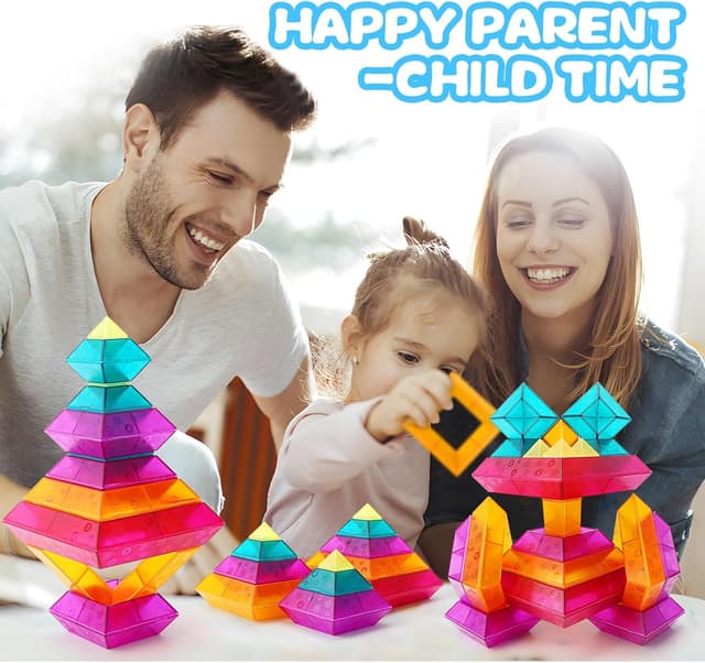 Thumbnail 6 de MAKE KIDS SMILE BUBBLE FUN 30-Piece Translucent Building Blocks Set (Ages 3–6) for STEM & Light Tables