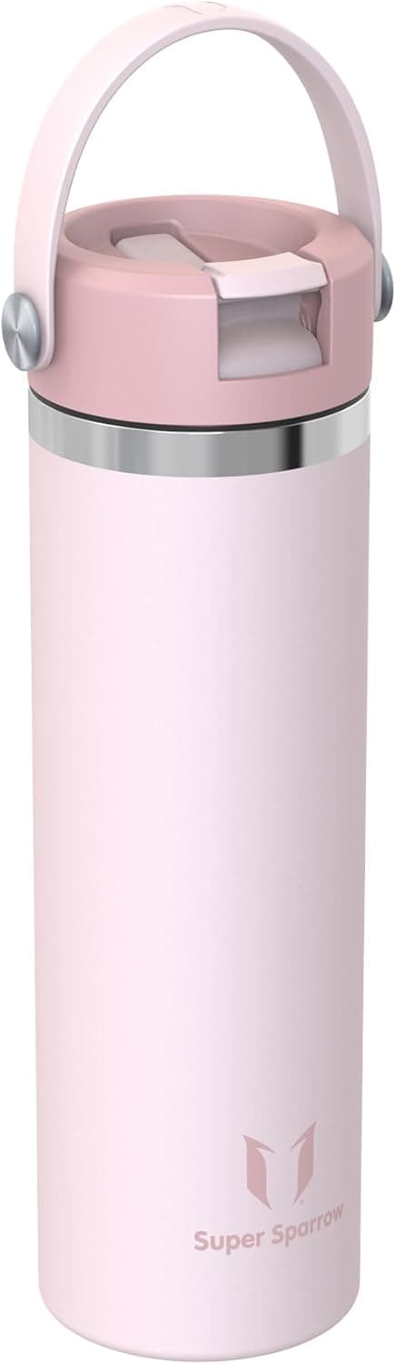 Detalle 2 de Super Sparrow Edelstahl-Trinkflasche 750 ml mit weiter Öffnung und SwivelSip – Thermosflasche mit Strohhalm