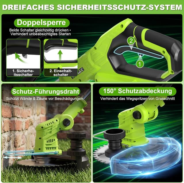 Detalle 2 de VOERJIA Rasentrimmer Akku 21V mit 2 Akkus, Ladegerät und 4-in-1 Mähsystem (LCD)