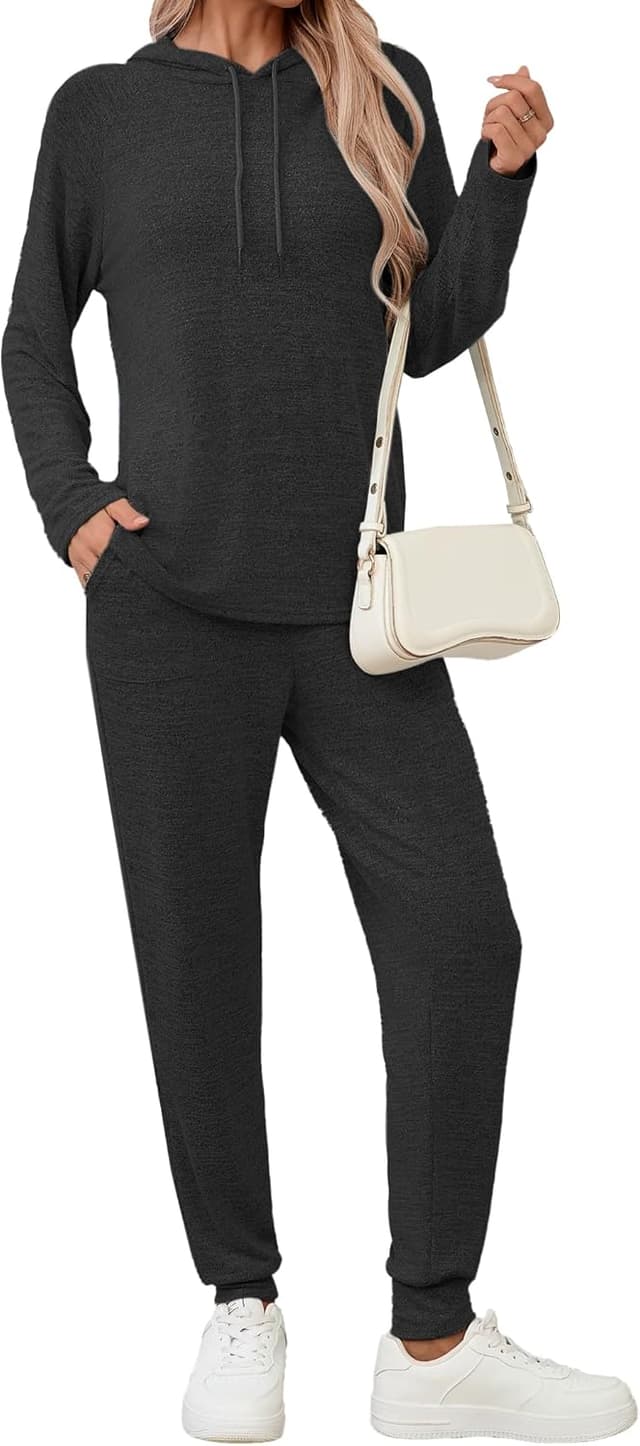 Detalle de Famulily Long Sleeve Womens Tracksuit Sets: Solid Colour Drawstring Hoodie & Elastic Jogger Pants (S–XXL)