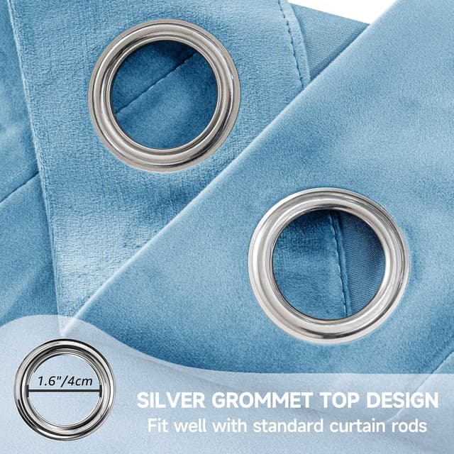 Detalle de Ystyle Rideau occultant en velours (lot de 2) 140 x 180 cm pour salon, isolation thermique et anti-bruit – Bleu
