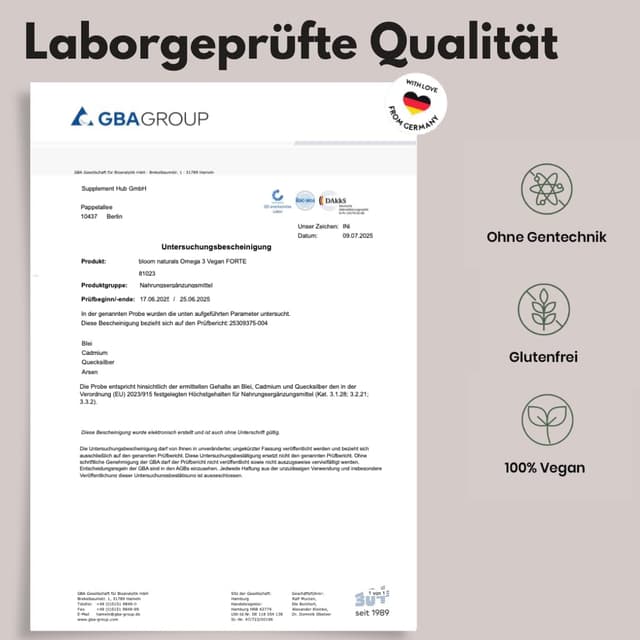 Detalle de Omega 3 Kapseln Hochdosiert FORTE Vegan – 120 Kapseln mit 2000 mg Algenöl, DHA & EPA (Laborgeprüft, in Deutschland hergestellt)