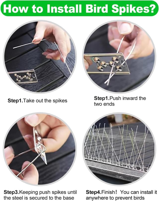Detalle 2 de wohohoho Taubenabwehr Spikes aus Edelstahl – Vogelabwehr Spike-Set (5 m / 20 Stück)