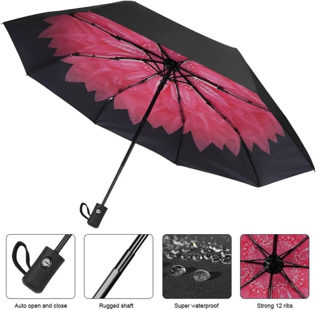 Thumbnail 3 de Aolso Ombrello Pieghevole Antivento con chiusura automatica e UPF 50+, compatto da viaggio