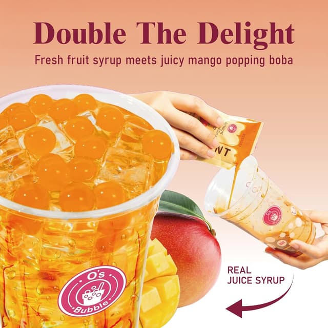 Detalle de O’s Bubble Popping Boba DIY Bubble-Tea-Set für Zuhause (3 Portionen) – Erdbeer-Grüntee mit Kirsch