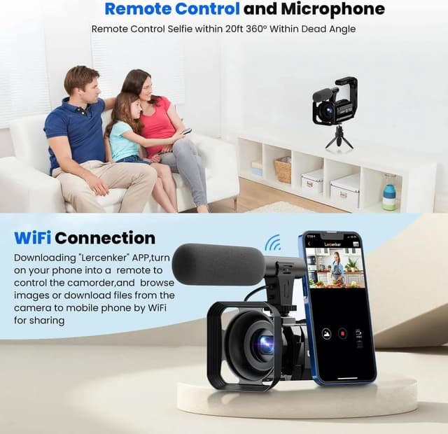 Detalle de Caméscope 5K double objectif Wi‑Fi pour vlogging, écran tactile 3 pouces 270° et vision nocturne IR