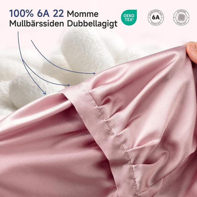 Detalle 2 de Kaome Seiden-Schlafmütze 22 Momme, 100% Maulbeerseide, verstellbar