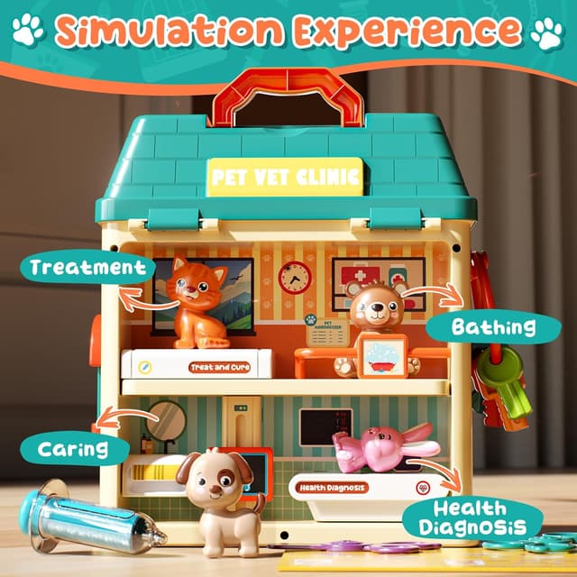 Detalle de Lehoo Castle Kids Vet & Doctors Playset – Pet Clinic Role Play Set for Age 3+