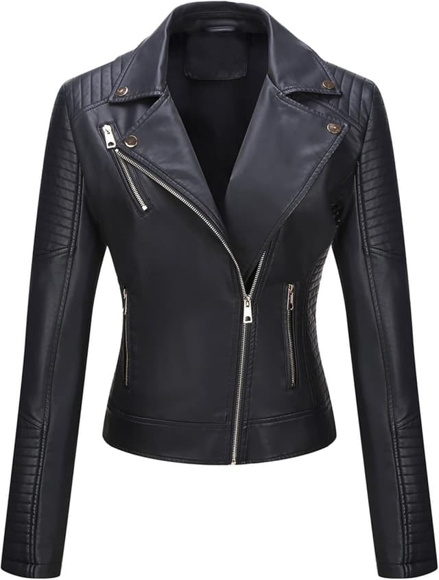 Detalle de Bellivera Women’s Faux Leather Casual Jacket (2025 Spring Trendy Motorcycle Outfit)