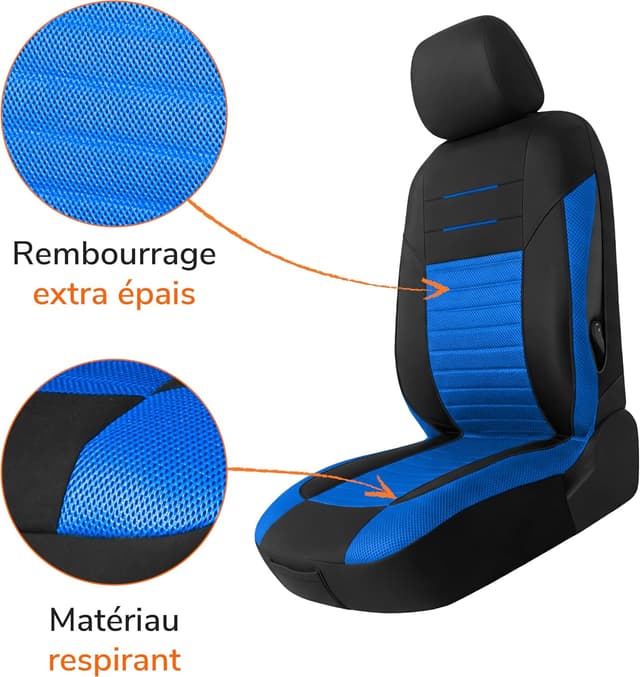 Detalle de upgrade4cars Housses de siège avant universelles Upgrade4cars (set version 2026) en bleu