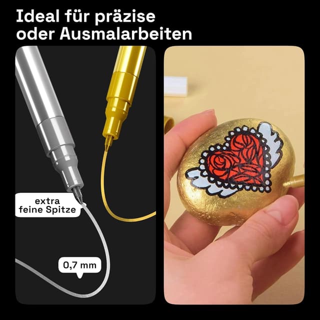 Detalle de Artistro 6 Gold & Silber Acrylstifte (wasserbasiert) – 6er Set mit extra-feiner Spitze für Stein, Keramik, Glas & mehr