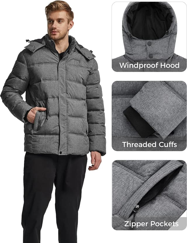 Detalle de Wantdo Giacca con cappuccio antivento invernale imbottita da lavoro e trekking