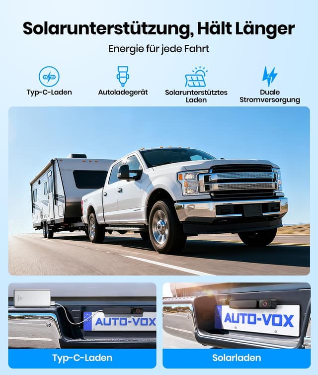 Thumbnail 4 de AUTO-VOX Dual Solar Rückfahrkamera Kabellos