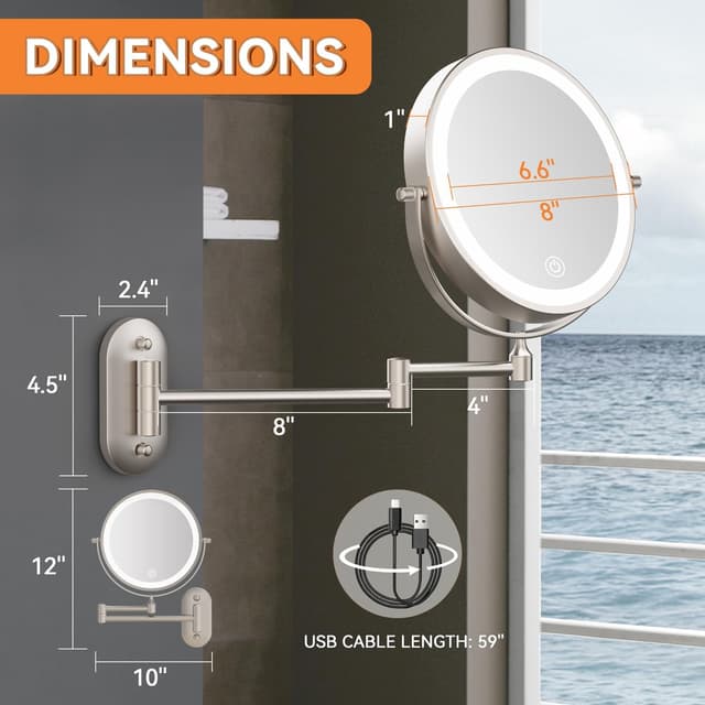Thumbnail 4 de Auxmir 1X/30X Lighted Makeup Mirror 8" 3200 mAh 🪞