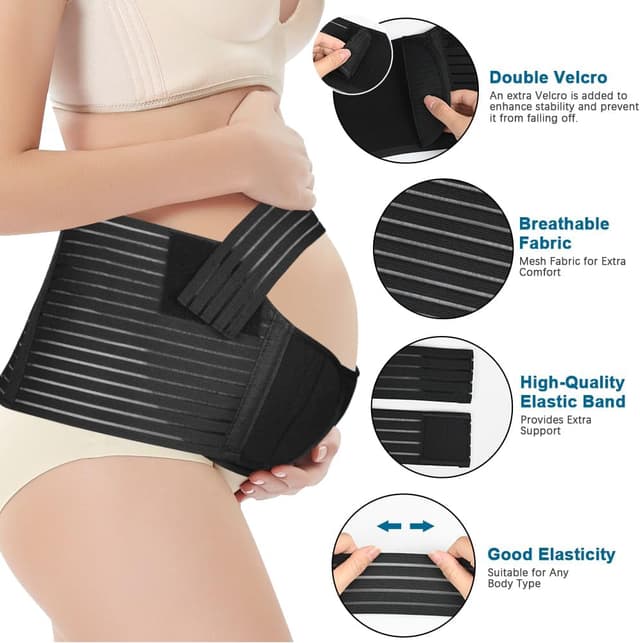 Detalle de AUYAO Pregnancy Belly Band Maternity Belt – Adjustable 2-in-1 elastic support for lower back, abdomen and pelvic relief