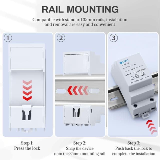 Detalle de AMFUN Trasformatore per campanelli su guida DIN con uscite 8V, 12V e 24V AC