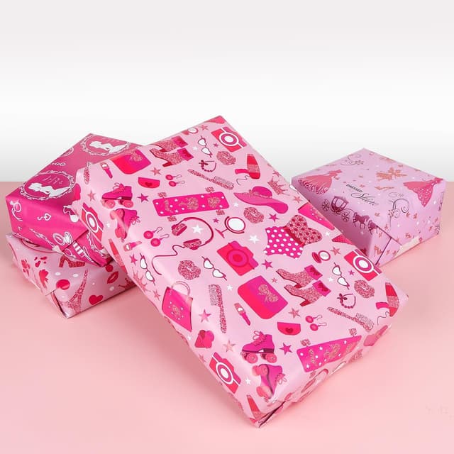 Thumbnail 5 de 8 Sheets Pink Princess Wrapping Paper 50x70cm