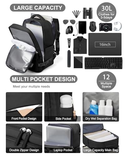 Detalle 2 de BJLFS Mochila de viaje de cabina 40x30x20 (compatible Ryanair) con compartimento portátil y tejido impermeable