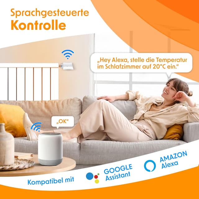 Detalle de KESSER® WLAN Heizkörperthermostat WiFi mit App, Alexa & Google Assistant – mit 6 Ventil-Adaptern