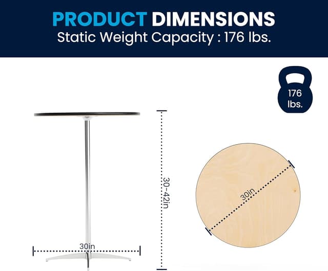 Detalle de Flash Furniture Lars 30" Round Cocktail Table with Adjustable Columns (30" and 42") in Natural Birchwood