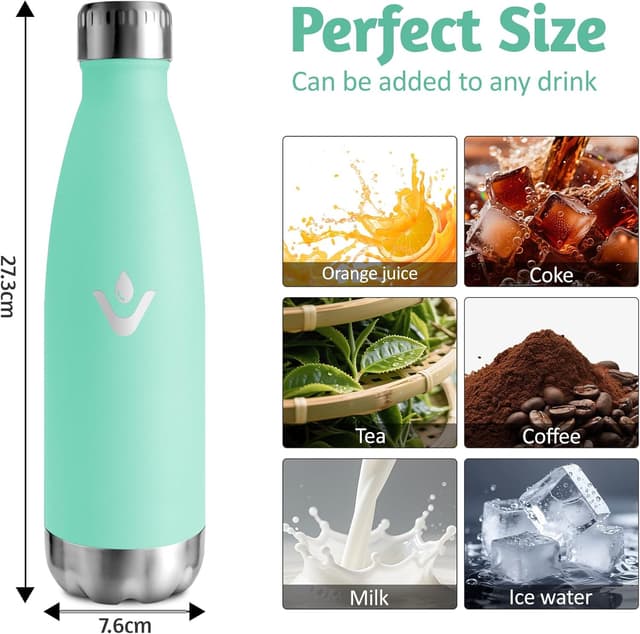 Detalle de Motswedi borraccia termica bambini 500 ml in acciaio inox 18/8 doppia parete, blu verde