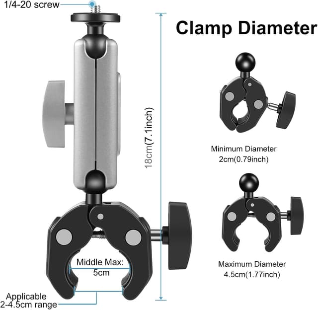 Detalle de PULUZ Motorrad-Lenker Klemme mit drehbarem Kugelkopf für GoPro Hero und Action-Cameras