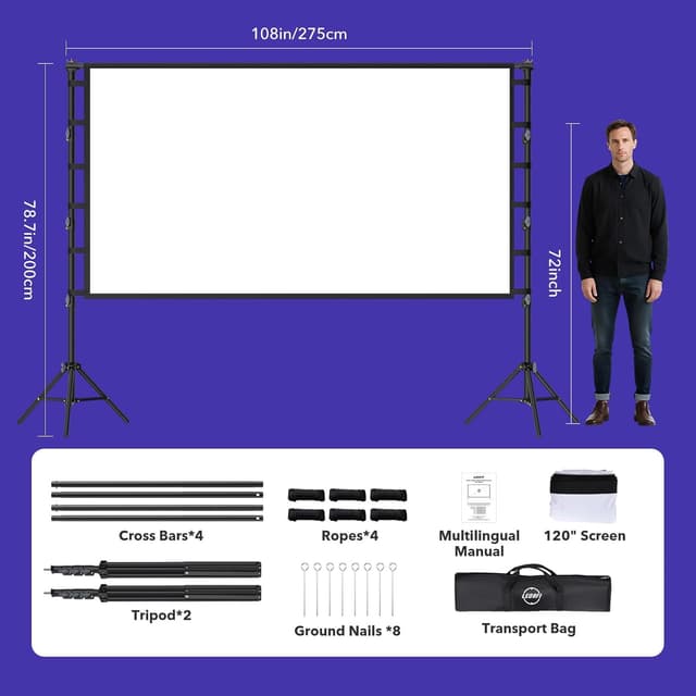 Detalle de LEORFI telo schermo proiettore portatile 120 pollici 16:9 con treppiede, borsa e supporto regolabile
