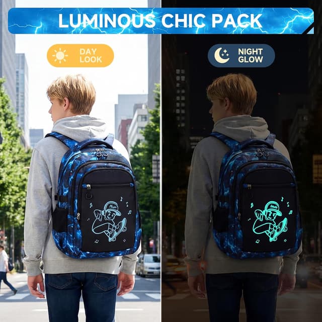 Detalle 2 de Amythe Zaino per ragazzi grande con luce notturna e scomparto 15,6” per scuola e uso casual