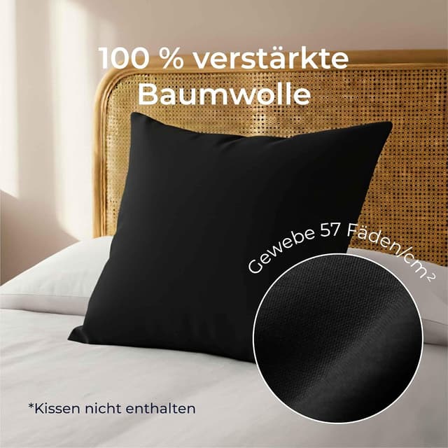 Detalle de Dreamzie Kissenbezug 40x40 Baumwolle Renforcé im 2er-Set, Schwarz