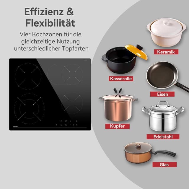 Detalle de Hermitlux Glaskeramikkochfeld mit 4 Platten, 9 Heizstufen und 7200 W