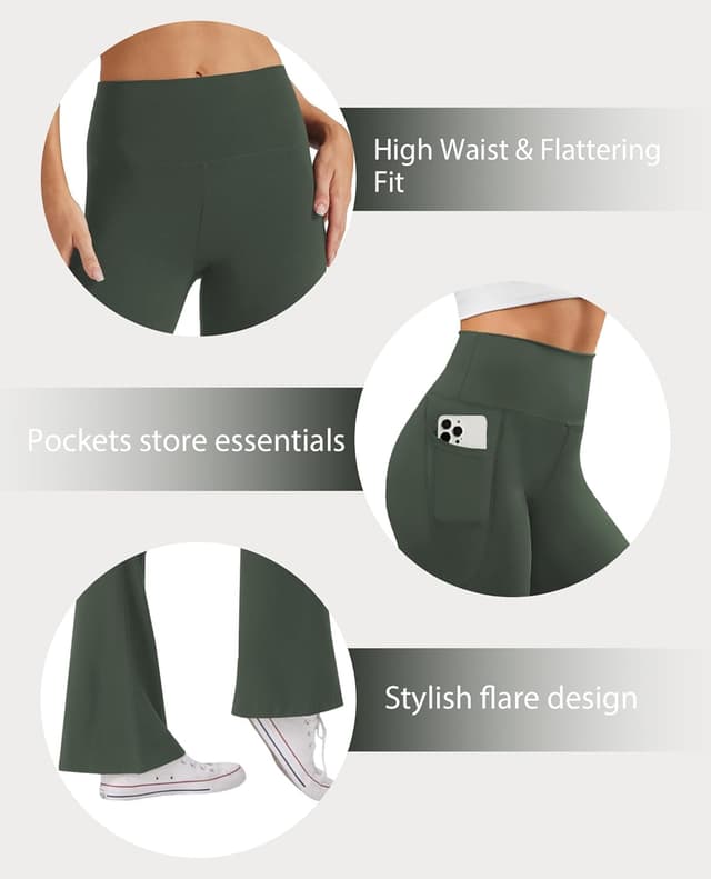 Detalle de Glacspyg Damen-Hose mit Taschen – Yogahose, High Waist & Bootcut für Freizeit und Sport