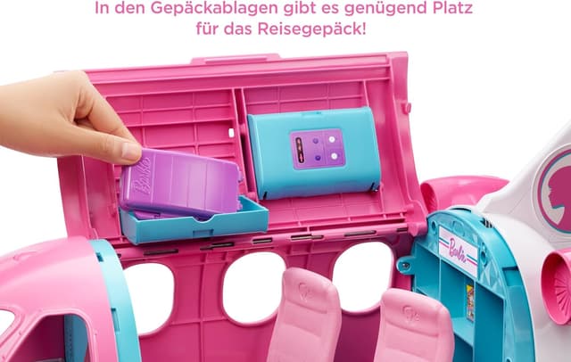 Detalle de Barbie Flugzeug Dream Plane (GDG76) – Spielzeug-Flieger in Rosa, ohne Puppe, mit beweglichen Rädern und 15 Zubehörteilen