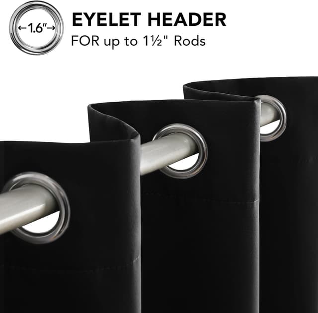 Thumbnail 6 de Deconovo Eyelet Blackout Thermal Curtains (2 Panels) – Kitchen, Black, Ready to Hang