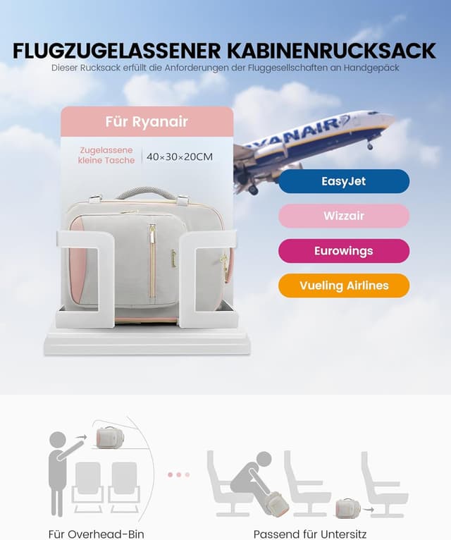 Detalle 2 de LOVEVOOK Handgepäck Rucksack 40x30x20