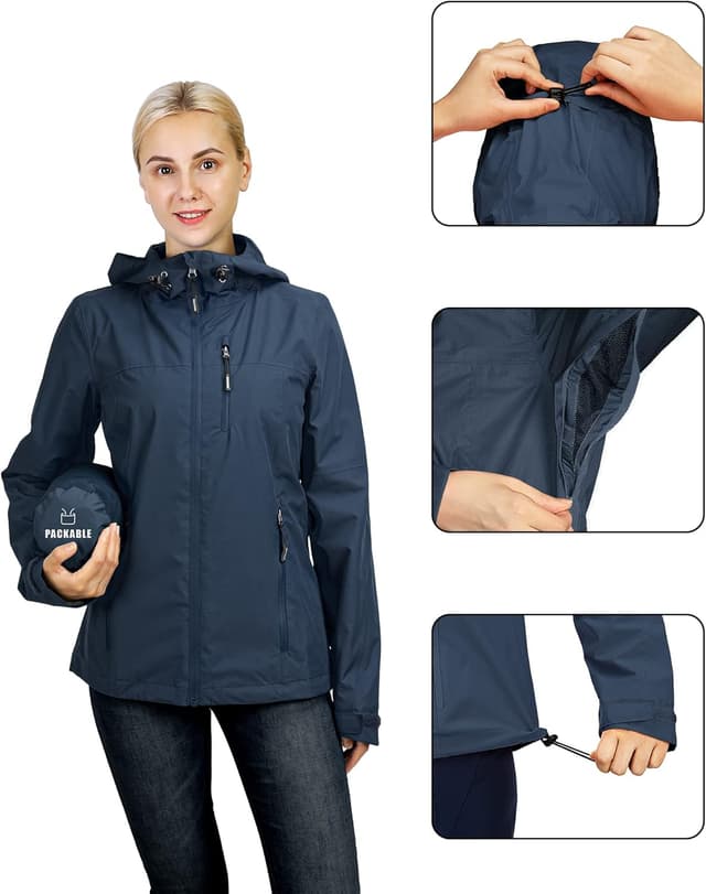 Detalle 1 de Outdoor Ventures Damen Regenjacke 10000MM wasserdicht, atmungsaktiv, packbar mit Kapuze