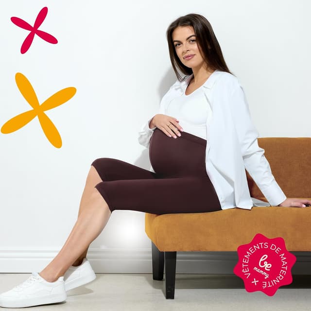 Detalle 2 de Be Mammy Leggings de maternité 3/4 en coton taille haute BE20-229