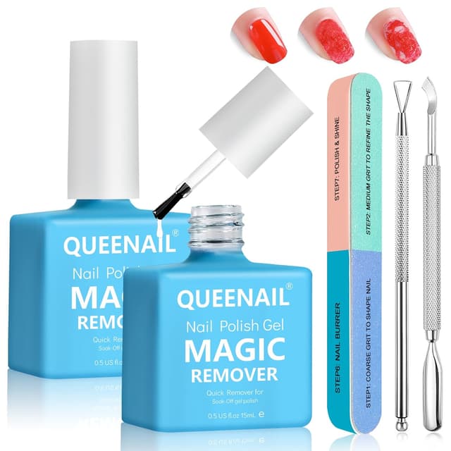 Detalle de Aubeifou Magic Nagellackentferner-Set (2x15 ml) zum Entfernen von Gellack – mit Hautschieber & Nagelschaber