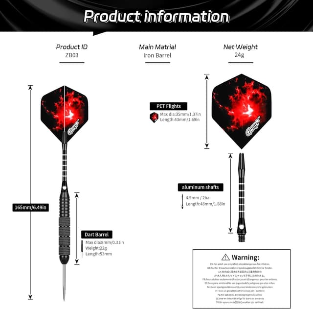 Detalle 2 de CyeeLife 12 Pack Steel Tip Darts (22 g) with Aluminium Shafts, PET Flights & Sharpener