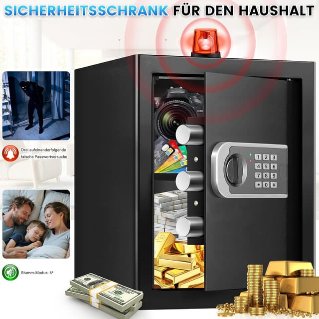 Detalle de 50L großer Home-Safe Tresor mit Feuer- und Wasserschutz, Zahlenschloss & Alarm