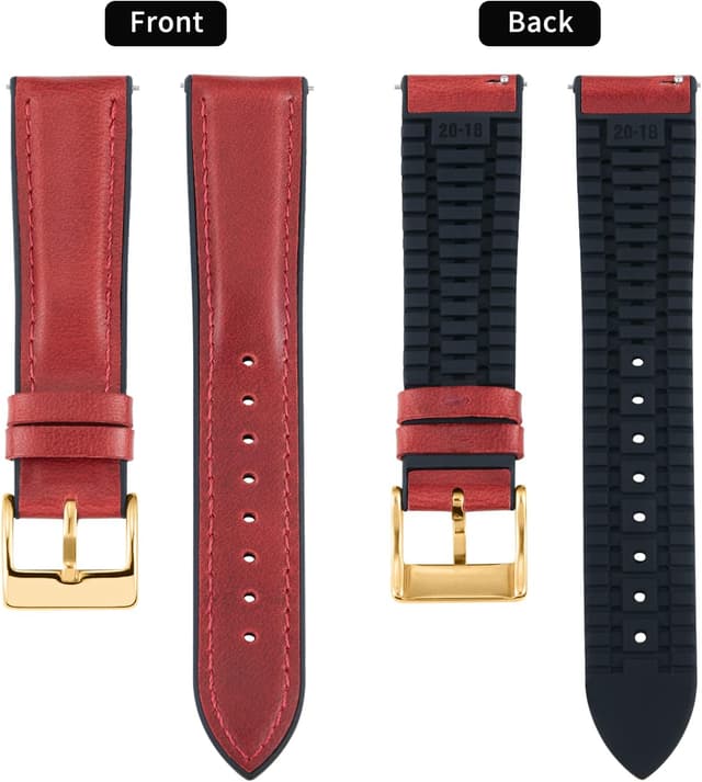 Detalle 2 de BINLUN leather watch strap (oil wax leather + silicone hybrid) 14mm–22mm with pin buckle
