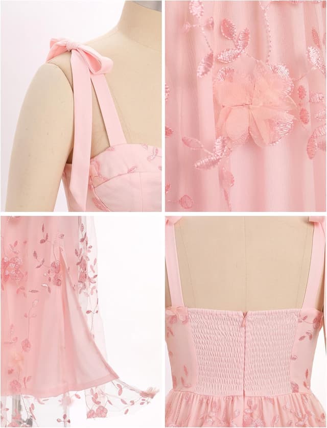 Detalle de OMEWEE Corset Midi Dress with Floral Bustier Detail – Spaghetti Strap Floral Wedding Guest Dress