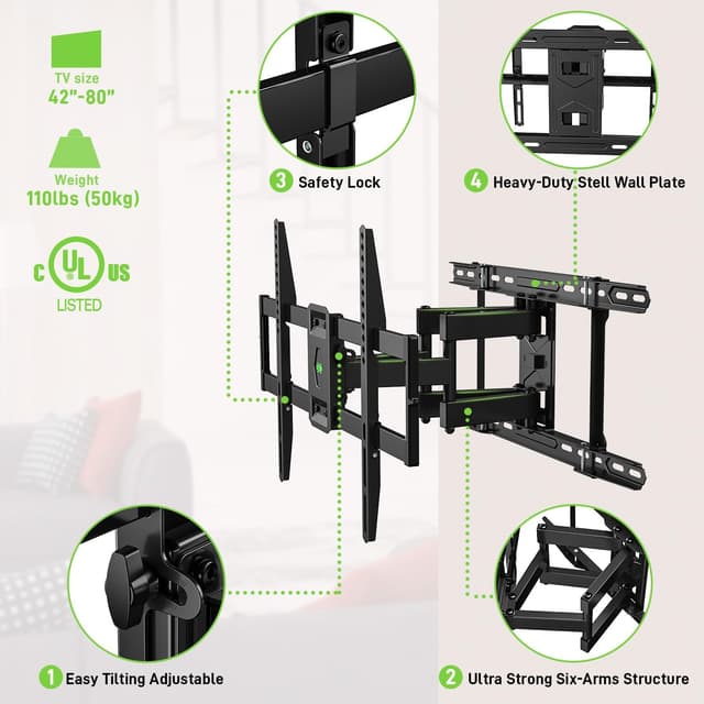 Thumbnail 6 de USX Mount UL Listed Full Motion TV Wall Mount (42"–85") with Swivel, Tilt & Extension