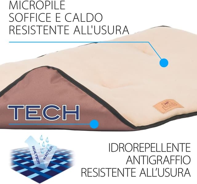 Detalle de Ferplast Jolly Microfleece per cani e gatti, cuscino doppio lato anti-graffio e lavabile (108 x 79 cm) Marrone