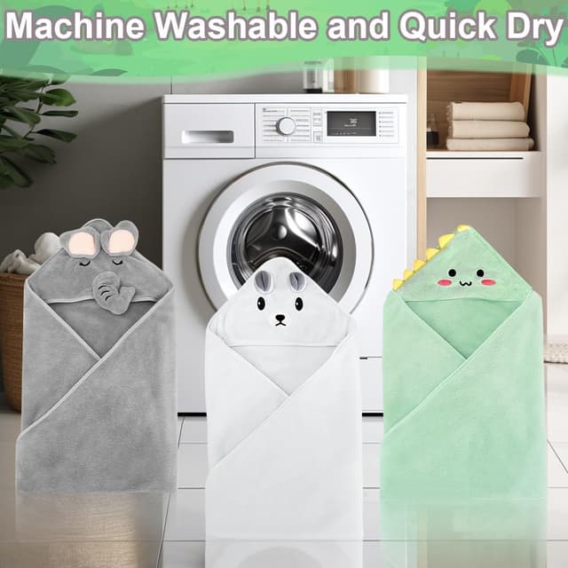 Thumbnail 6 de Abnaok 3 Pack Hooded Baby Towels (80x80cm) – Ultra Soft Newborn Towels with Animal Design