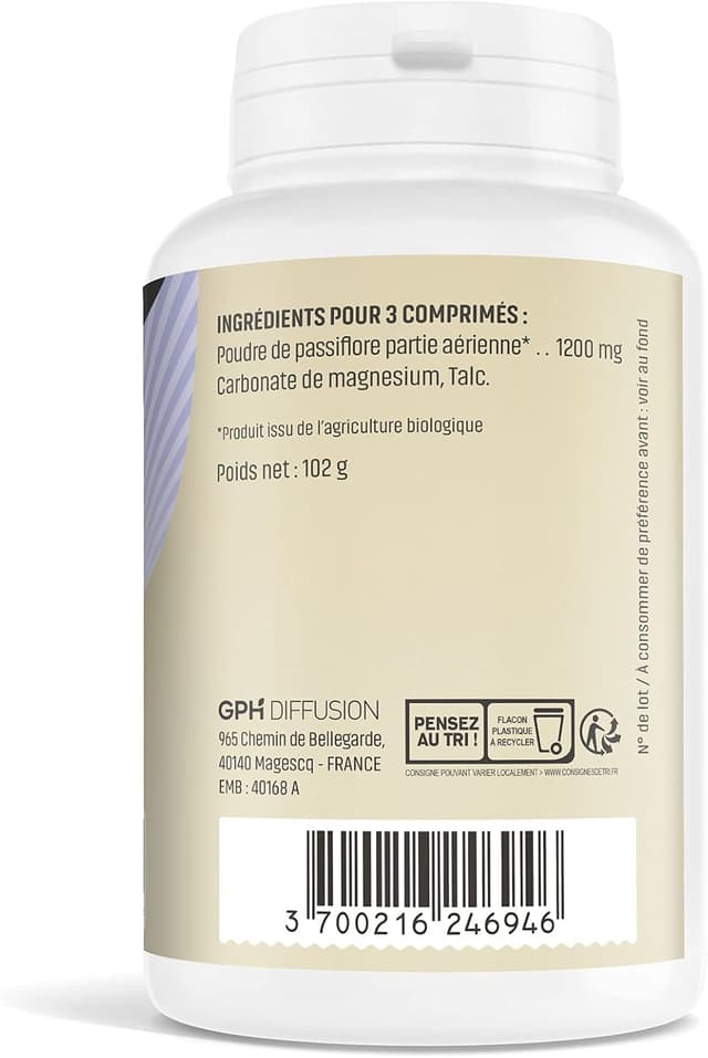 Detalle 1 de Herbes & Plantes Passiflore Bio – 200 comprimés (400 mg) en pilulier