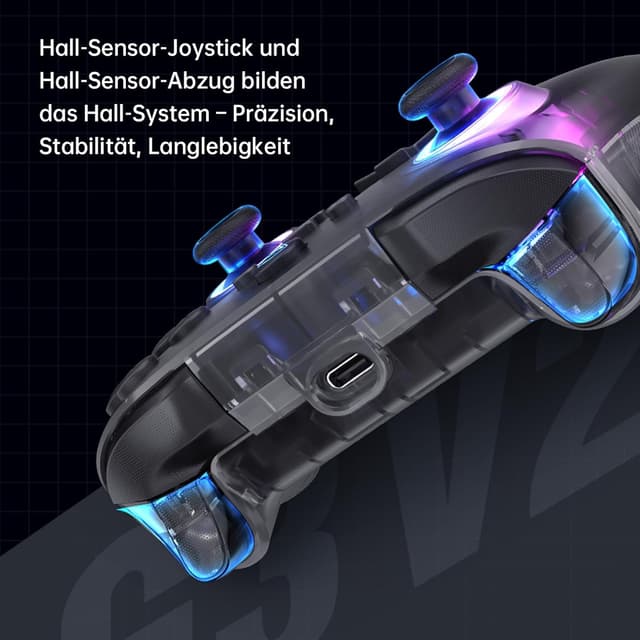 Detalle de Machenike G3V2 Wireless-Controller für den PC – 2 Hall-Effekt-Sticks, 2 zuschaltbare Tasten, 1000mAh Akku, RGB (G3V2)