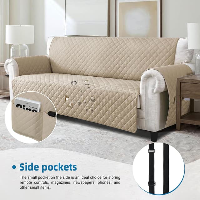 Detalle de Jaotto Copridivano 2 Posti impermeabile beige con braccioli e tasche laterali