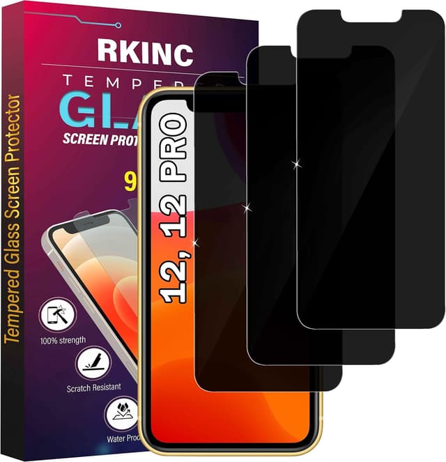 Detalle de RKINC Sichtschutz-Panzerglas (3 Stück) für iPhone 12 / 12 Pro 6,1 Zoll – kratzfest, splitterfrei, blasenfrei